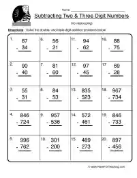 Double Triple Digit Subtraction No Regrouping Worksheet by Teach ...
