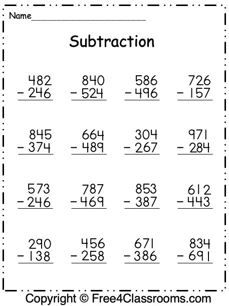 Free Subtraction Worksheets - 3 Digit - With Regrouping | Math ...