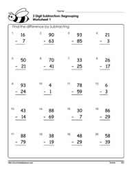 2 Digit Subtracting (Borrowing) Worksheets