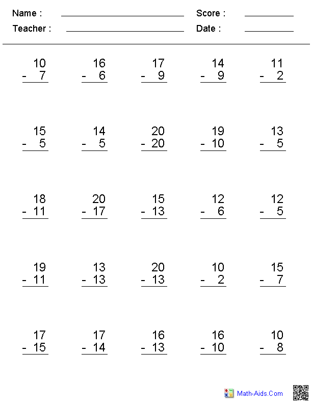 Subtraction Worksheets | Dynamically Created Subtraction Worksheets