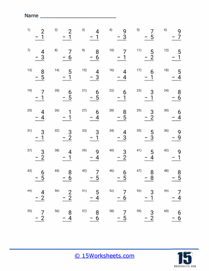 1 Digit Subtraction Worksheets - 15 Worksheets Library