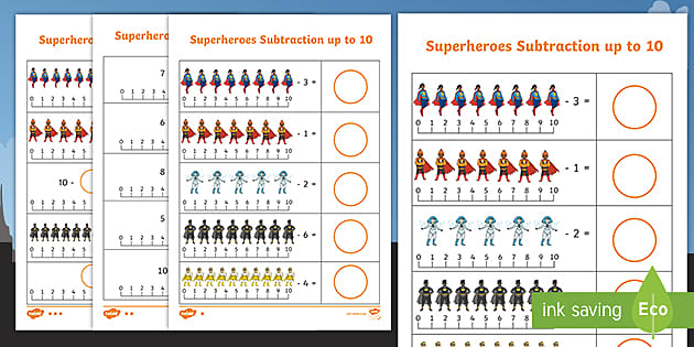 Superhero Themed Subtraction Worksheet (Teacher-Made)