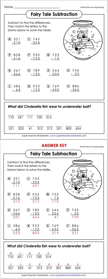 subtraction worksheet super