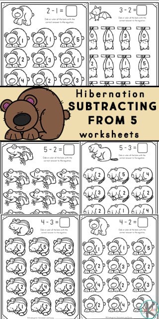 ?? FREE Hibernating Animals Simple Subtraction Within 5 Worksheets