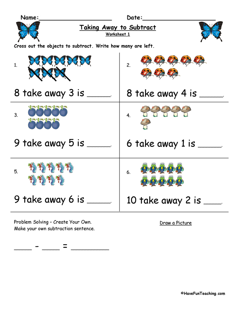 Taking Away to Subtract Worksheet  