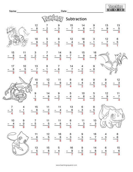 Pokémon Math Subtraction - Teaching Squared