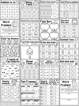 Kindergarten Addition and Subtraction Worksheets (up to 10)