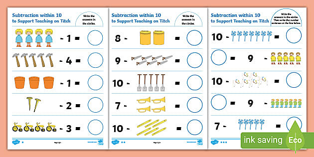 ? Subtraction to 10 Sheet to Support Teaching on Titch