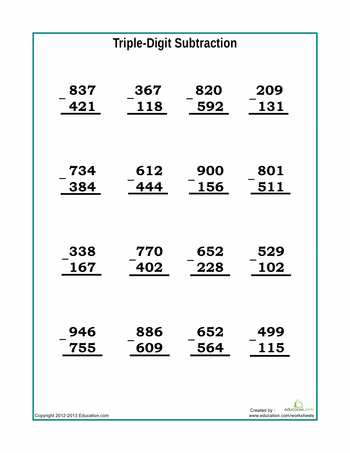 Triple-Digit Subtraction | Interactive Worksheet  ...
