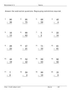 Subtraction Worksheet for 2nd - 3rd Grade | Lesson Planet