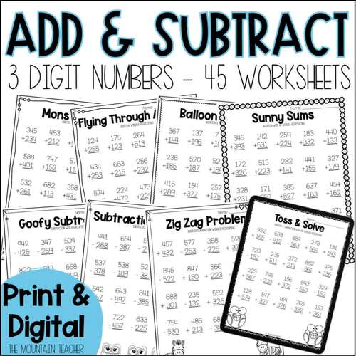 3 Digit Addition and Subtraction Worksheets With and Without ...