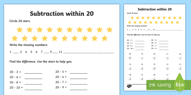 Subtraction within 18 Worksheet / Worksheet (teacher made)