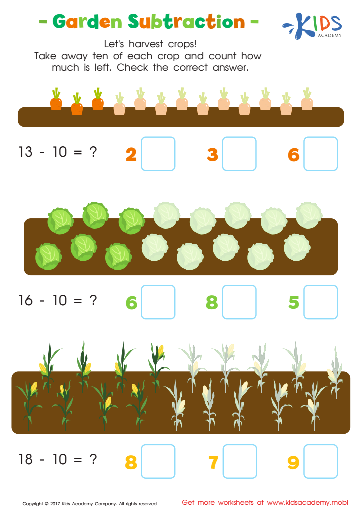 Garden Subtraction Worksheet: Free Printable PDF for Children