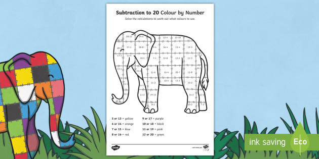 Colour By Subtraction to 20 Worksheet - Maths - F-2 - Twinkl