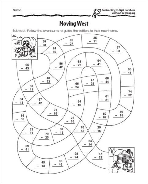 subtraction worksheet to color