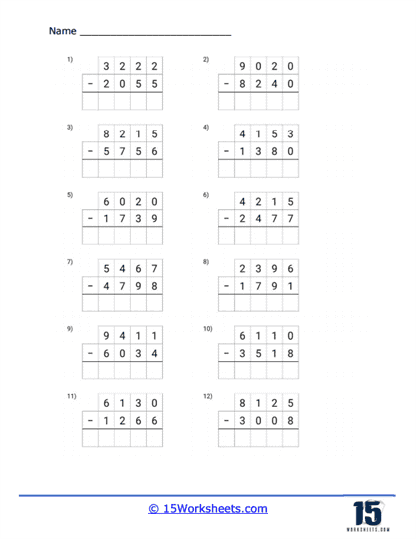 subtraction worksheet to