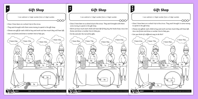 subtraction worksheet two digit minus one digit