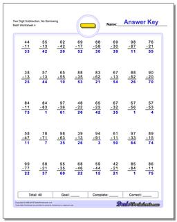 Subtraction Worksheets: No Borrowing