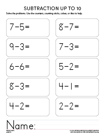 Single-Digit Subtraction Worksheet 2  