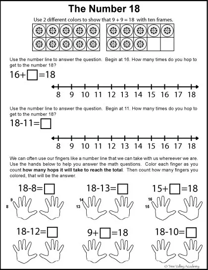 subtraction worksheet up to 18