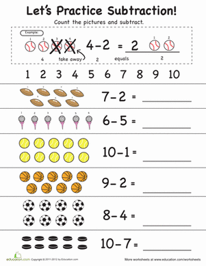 Lets Practice Subtraction 1 to 10! | Worksheet 
