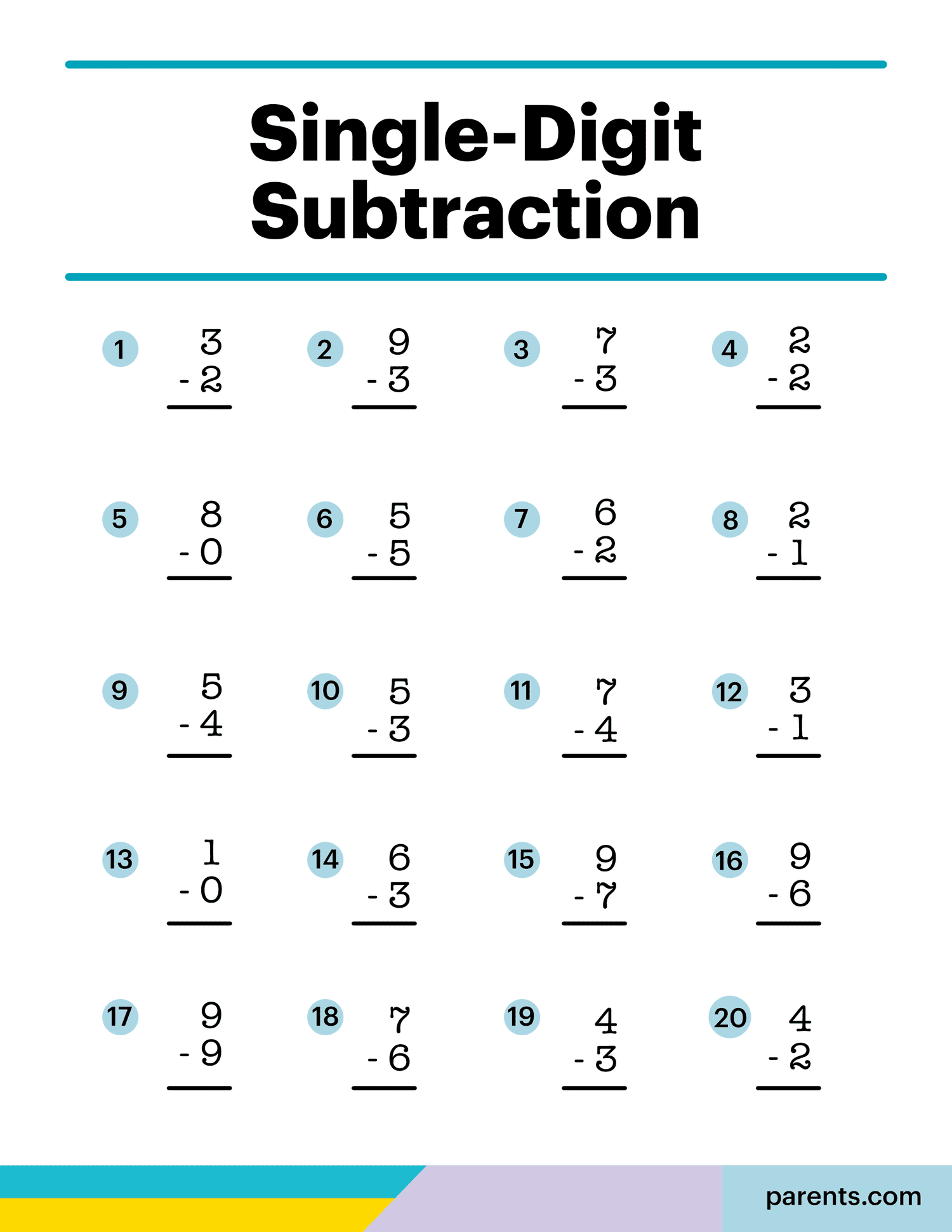 8 Subtraction Worksheets for First Through Third Graders