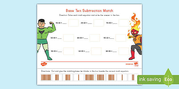 Base Ten Subtraction Match Activity (teacher made) - Twinkl