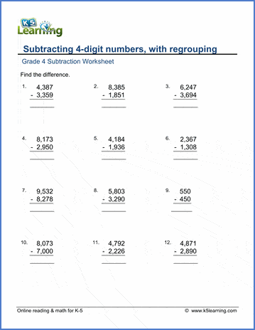 Subtract 4-digit numbers worksheets| Worsheets library
