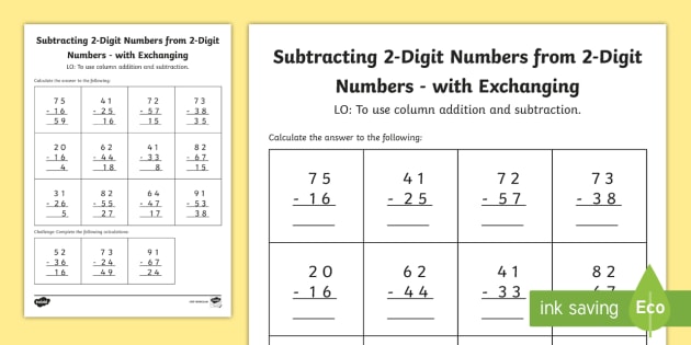 2-Digit Column Subtraction Worksheets (teacher made)
