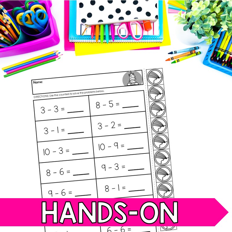 Addition Using Math Counters 2 Worksheet for Kindergarten 1st