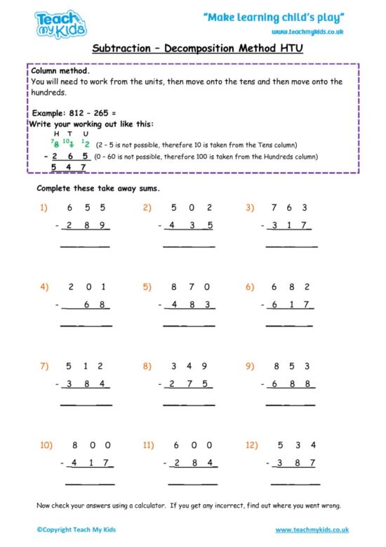 Subtraction - Decomposition Method (HTU)
