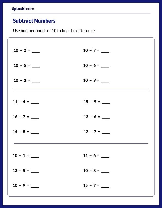 Free Printable Subtraction Worksheets for Kids | SplashLearn