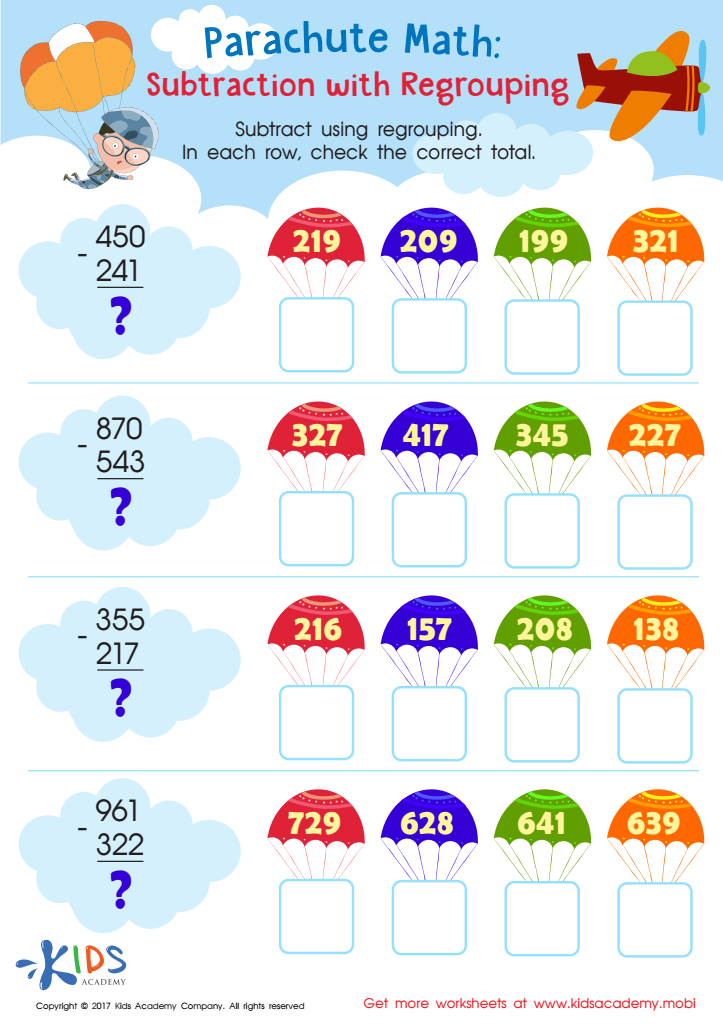 Subtraction with Regrouping for 3rd Grade Worksheet: Downloadable ...