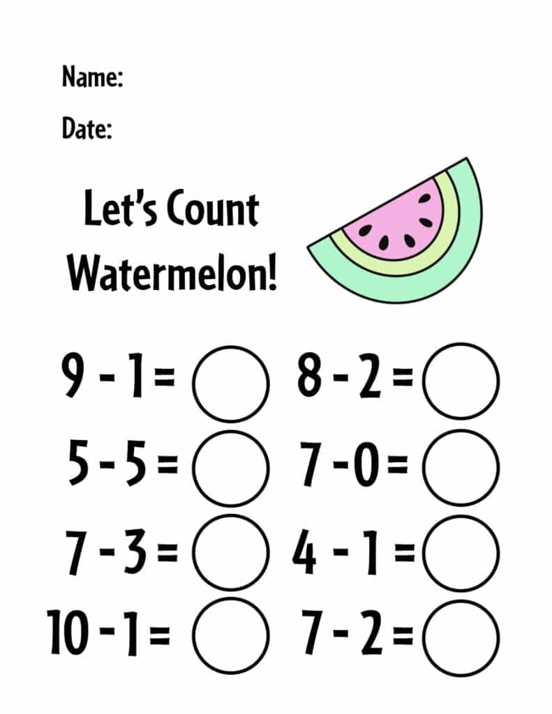 subtraction worksheet using