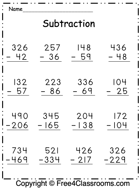 Free Subtraction Worksheet - 3 Digit - With Regrouping - Free ...