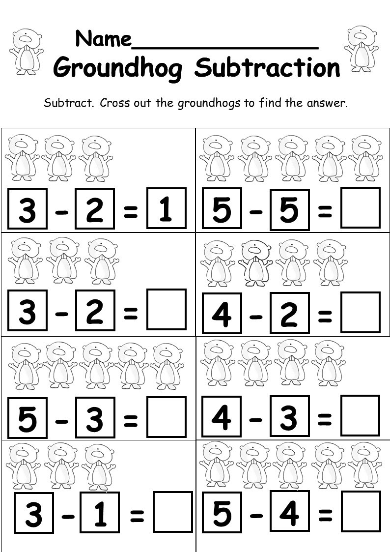 Groundhog Subtraction Numbers 0-5 - kindermomma.com