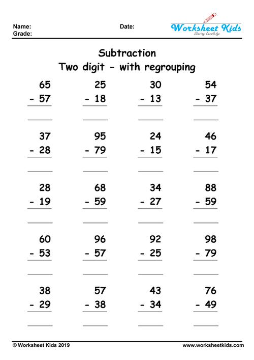 2-Digit Subtraction with Regrouping Worksheets Grade 2 &amp; 3 - Free ...