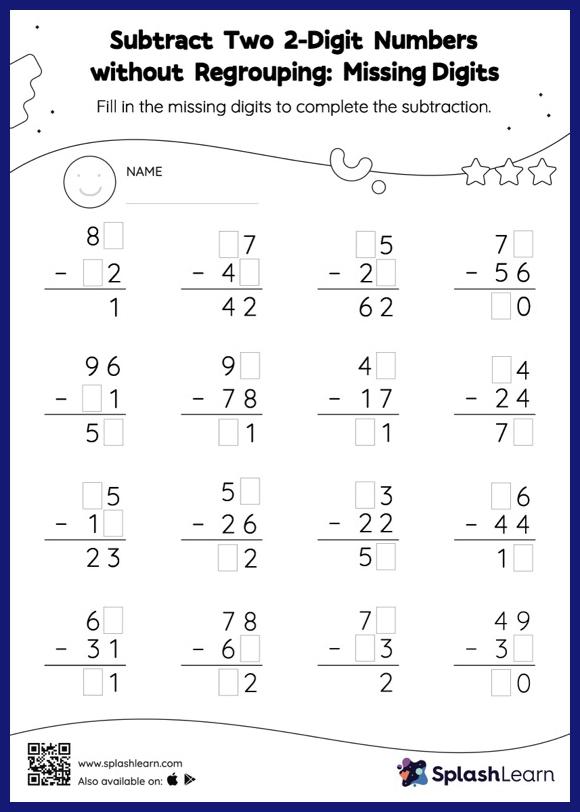 subtraction worksheet with and without