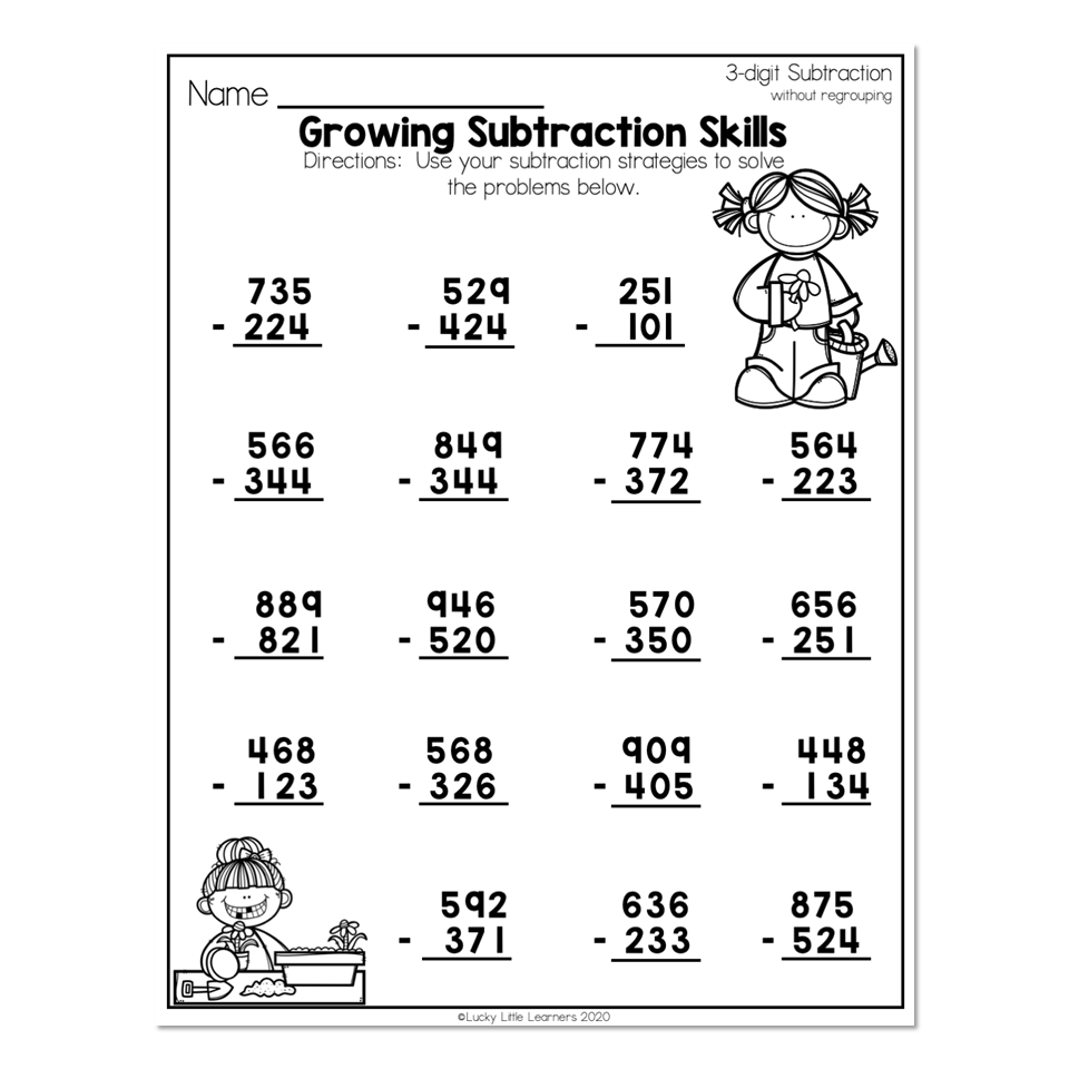 2nd Grade Math Worksheets - 3-Digit Subtraction Without Regrouping ...