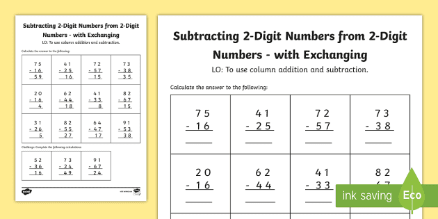 Maths Subtraction with Regrouping Worksheets (teacher made)