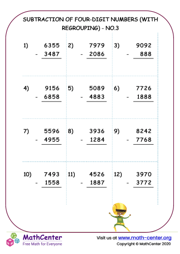 Subtraction of four-digit numbers (with regrouping) - no.3 ...