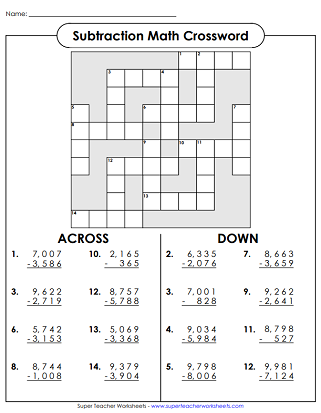 subtraction worksheet with borrowing 4 digits