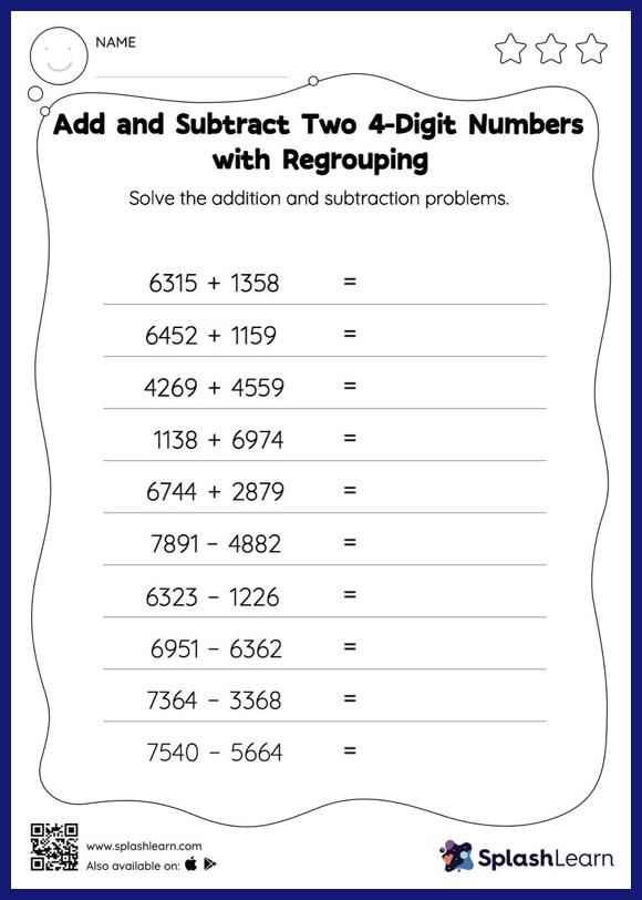 4-digit Subtraction with Regrouping Worksheets for Kids Online