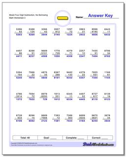 Subtraction Worksheets: No Borrowing