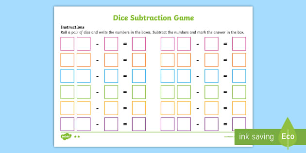 FREE! - Dice Game Subtraction Worksheet - Maths - F-2