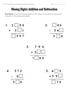 Missing Digits: Addition and Subtraction | Interactive Worksheet ...