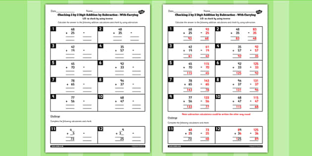Grade 3 Inverse Checking 2 Digit by 2 Digit Addition by ...