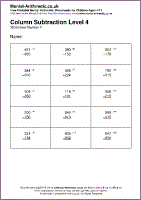 Column Subtraction Level 4 Worksheets - Free Printable PDF