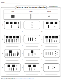 Decimal Subtraction | Base Ten Blocks Worksheets