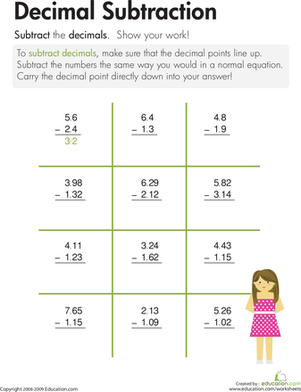 Decimal Subtraction | Interactive Worksheet 
